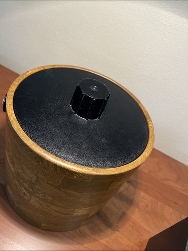 Secchiello ghiaccio vintage Irvinware isolato vinile finto legno con coperchio manico MCM barware - Foto 11 di 12