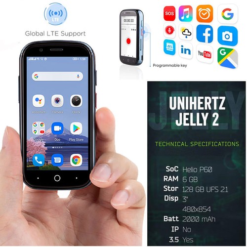 3" 4G LTE Unihertz JELLY 2 Mini Smartphone Android 11 NFC Phone Mobile Unlocked