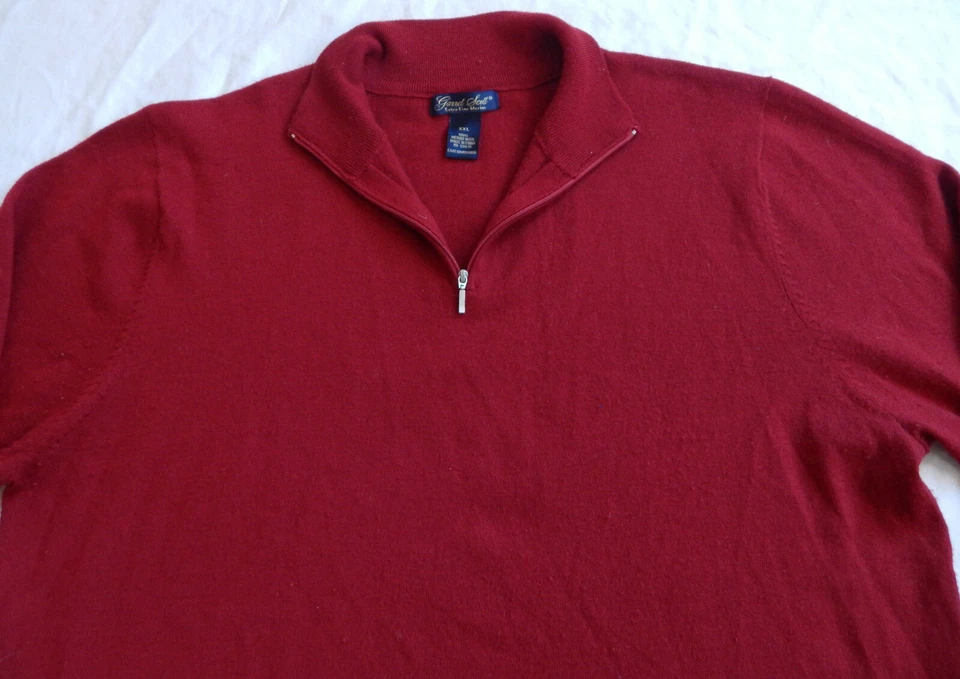 Fine Pure Merino Wool Red Half Zip Turtleneck Sweater - 2XL Mens Garret Scott - Image 4 of 4