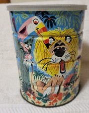 Vintage Folgers Jungle Animal Coffee Can Tin - 1960's, Lion/Tiger/Elephant/Hippo