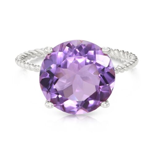 Anillo de compromiso solitario de amatista natural de 5 quilates de plata de ley 925 maciza - Imagen 4 de 14