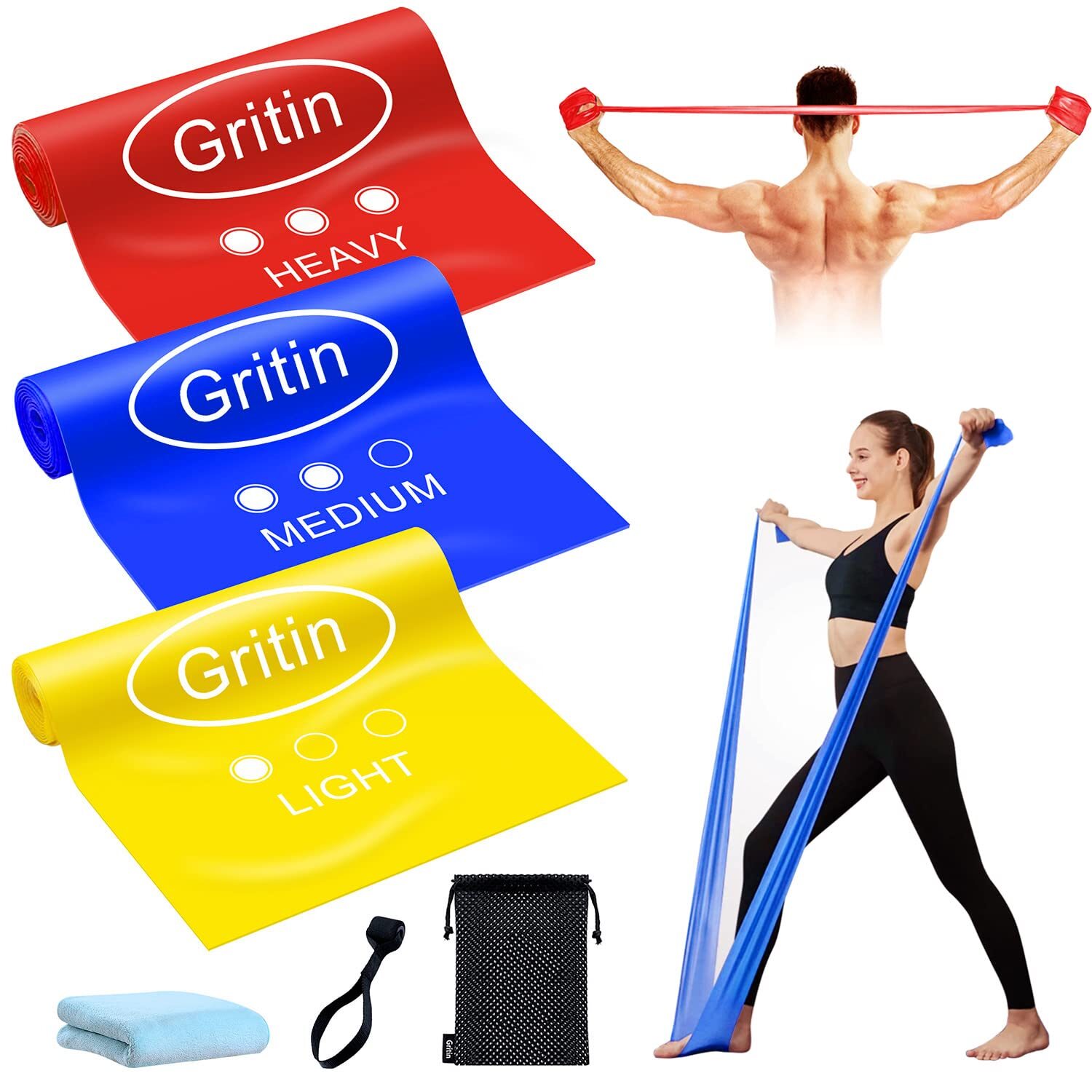 Gritin Bande Elastiche Fitness 3 Pezzi Fasce Elastiche di Resistenza di Latti...
