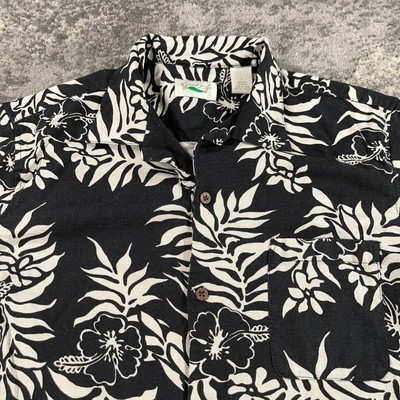 Good Life Hawaiian Shirt Mens Large L Black White Silk Floral Camp 