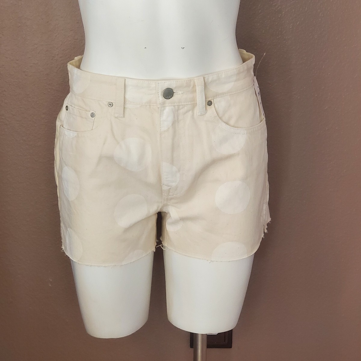 NWT GAP 1969 beige white polka dot high rise denim shorts size