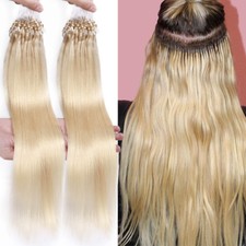THICK Full Head Micro Beads Link Ring Loop Tip Remy Human Hair Extensions Blonde