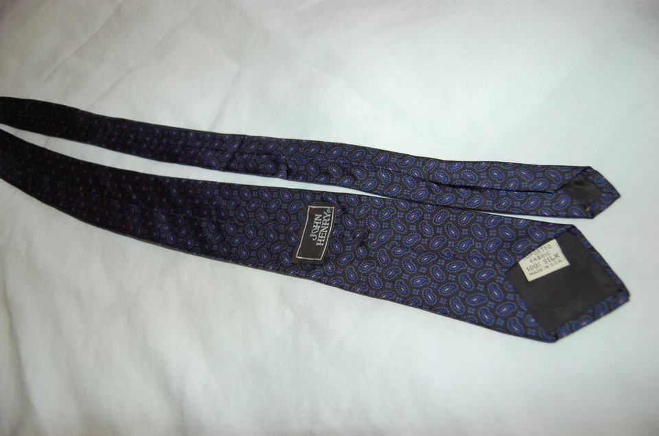 Vintage John Henry Navy Blue Paisley Skinny Silk Tie Made in USA - Image 2 of 4