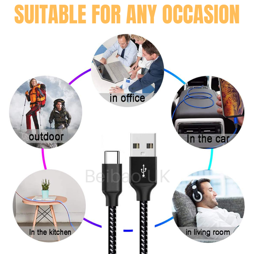 6X Wholesale Bulk USB Cable 10FT Braided Type C Charger Data Cord For Samsung LG - Picture 7 of 11