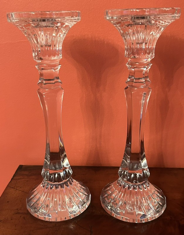 Mikasa "Rochester" Lead Crystal 11 3/4" Tall Pillar Or Taper Candle Holders Set