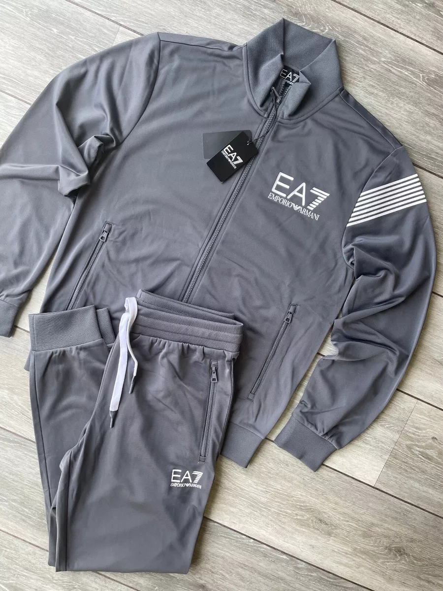 EMPORIO ARMANI EA7 GREY TRACKSUIT HOODIE SWEATSHIRT PANTS 7VPV59