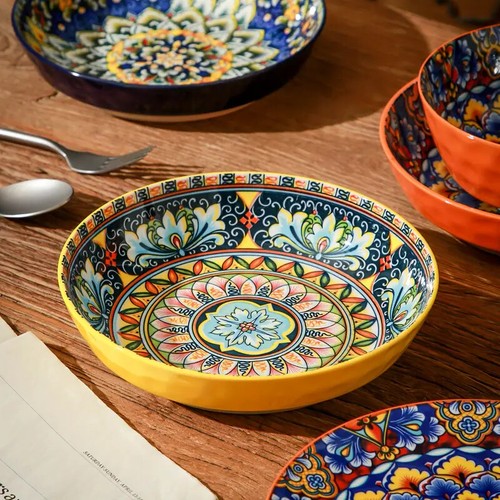 Kitchen Dinnerware Dinner Set 24Pcs Plates Dishes Bowls Tableware Bohemian Style - Picture 15 of 18
