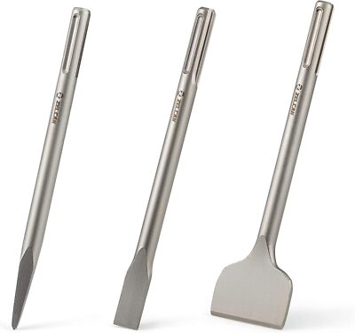Chisel Set with SDS Max Shanks, 3pc SDS Max Chisel Drill Bit Set with Flat Po...