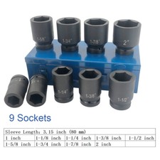 9pcs 1 Inch Drive Dr Deep Sae Size Impact Socket Wrench 1-2 Vehicle Repair