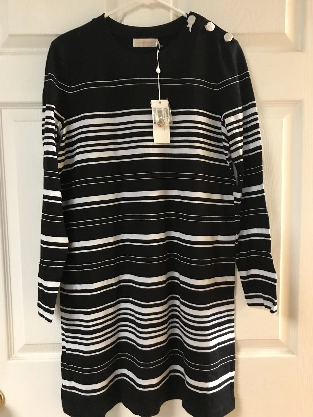 Mini abito casual Tory Burch donna Mariana B N a righe maniche lunghe L $225