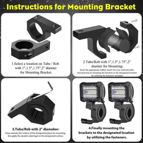 1inch- 2inch Bull Bar Roll Tube Mounting Bracket Clamps LED Light Bar Offroad US - Picture 4 of 10