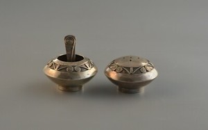 Vintage Navajo Indian Sterling Silver Salt & Pepper Shaker Set Spoon - Tim Kee