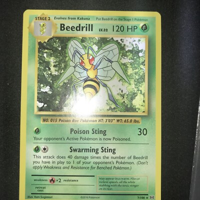 GEM MINT -Beedrill 7/108 -Regular-Evolutions Rare Pokemon Card MP