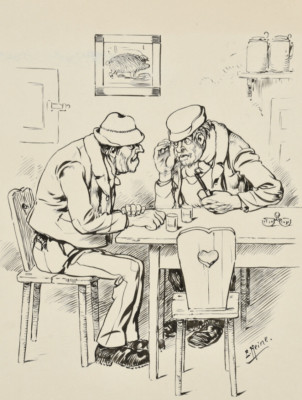 Männer am Tisch | Zeichnung von Edwin Heine
