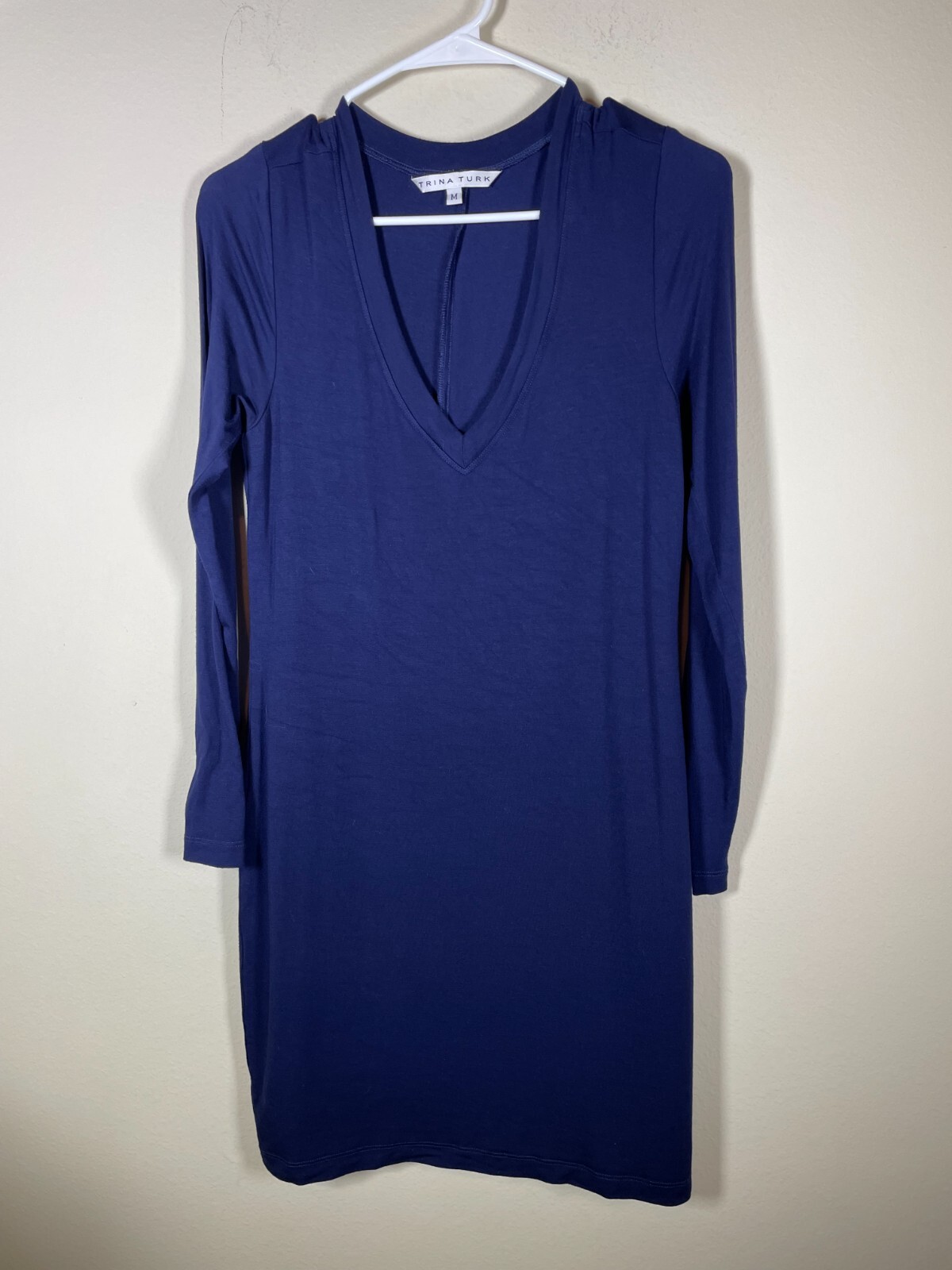 Trina Turk women's Long Sleeve V-Neck Navy Heavier Dress Size