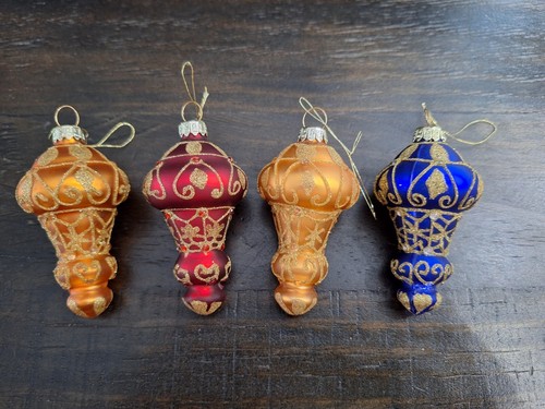 Pier 1 Set Of 4 Small Glitter Glass Ornaments Multi Colors Glitter Face Balloon - Picture 4 of 10