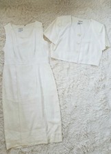Talbots Vtg 2 Pieces Linen Pencil Sleeveless Dress & Cropped Top Sz 10 Ivory 