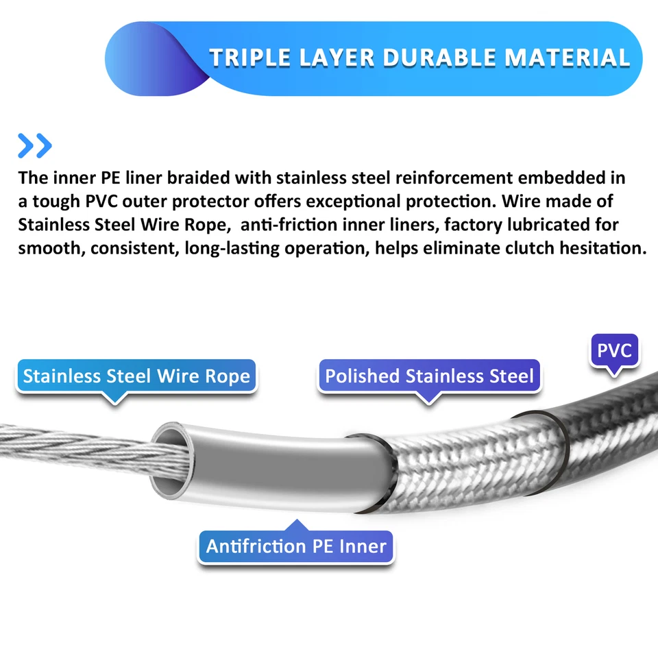 +2" Extended Stainless Steel Braided Clutch Cable For Harley Dyna Softail FXSTB - Image 4 of 4