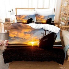 Copripiumino trapuntato 3D barca sole cielo paesaggio set lenzuola