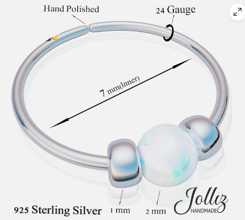 LAOPAZ White Opal Black Nose Ring Nose 7mm 24 Gauge Piercing 925 Sterling - Picture 9 of 9