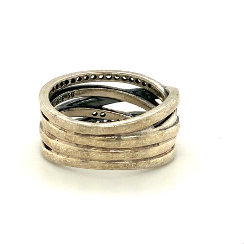 Vtg Sterling Signed 925 ALE Pandora Channel CZ Gemstone Intertwined Ring 7 1/2 - Picture 4 of 8