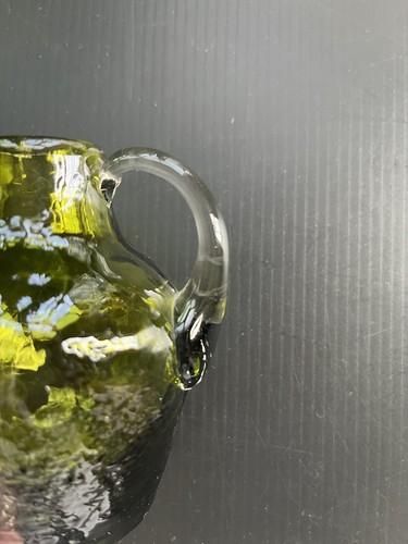 MCM MINI PITCHER DARK GREEN CLEAR APPLIED HANDLE ?RAINBOW OR PILGRIM GLASS - Picture 5 of 16