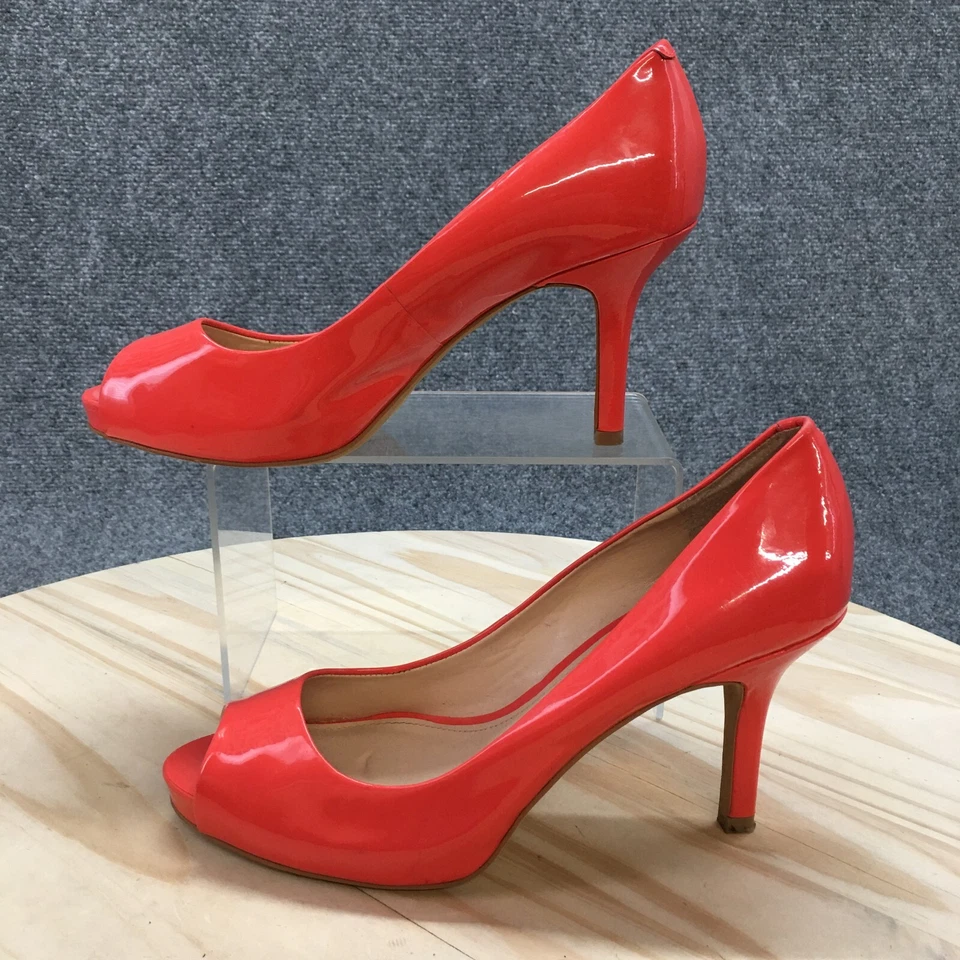 Vince Camuto Heels Womens 8 M Kiley Pump Orange Patent Leather Peep Toe Stiletto - Image 2 of 4
