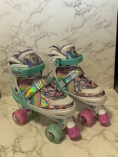 SULIFEEL Rainbow Unicorn Size Adjustable Light up Roller Skates for Kids Medium