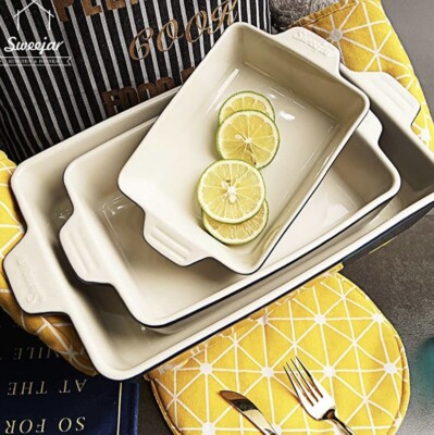 SWEEJAR Ceramic Bakeware Nestling Set, Rectangular Baking Dishes Navy Blue