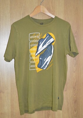 Puma Green Graphic Print Logo Short Sleeve Cotton T Shirt - Medium M