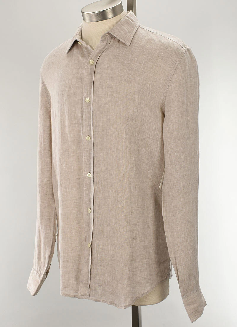 THE MENS STORE Sand Classic Fit Long Sleeve Linen Shirt MEDIUM Tagless NWT