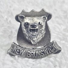 Bear Head Mount Trophy New Brunswick Pin Vintage Metal Silver Tone Canada