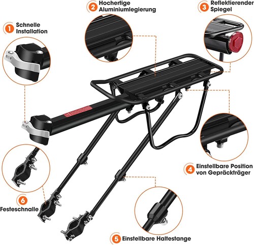 50KG Fahrrad Gepäckträger für Mountainbike Gepäckträger Schnellspannhebel 24-29" - Bild 2 von 10