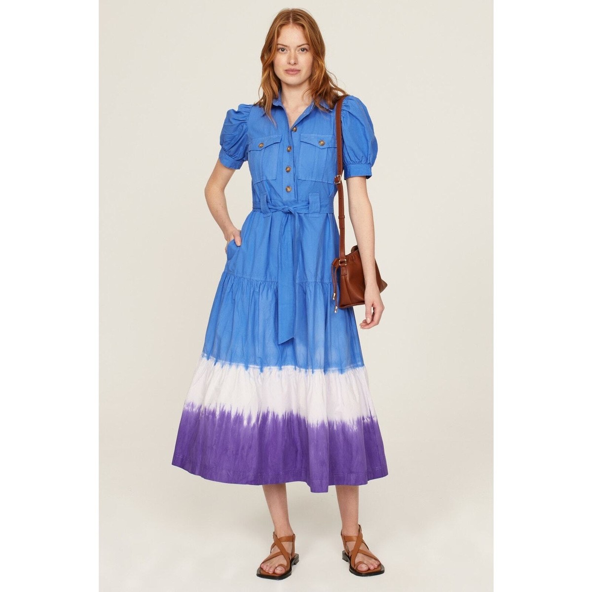 dip dye shirt dress Jana Dip Dye Cotton Tie-Waist Midi Shirt Dress