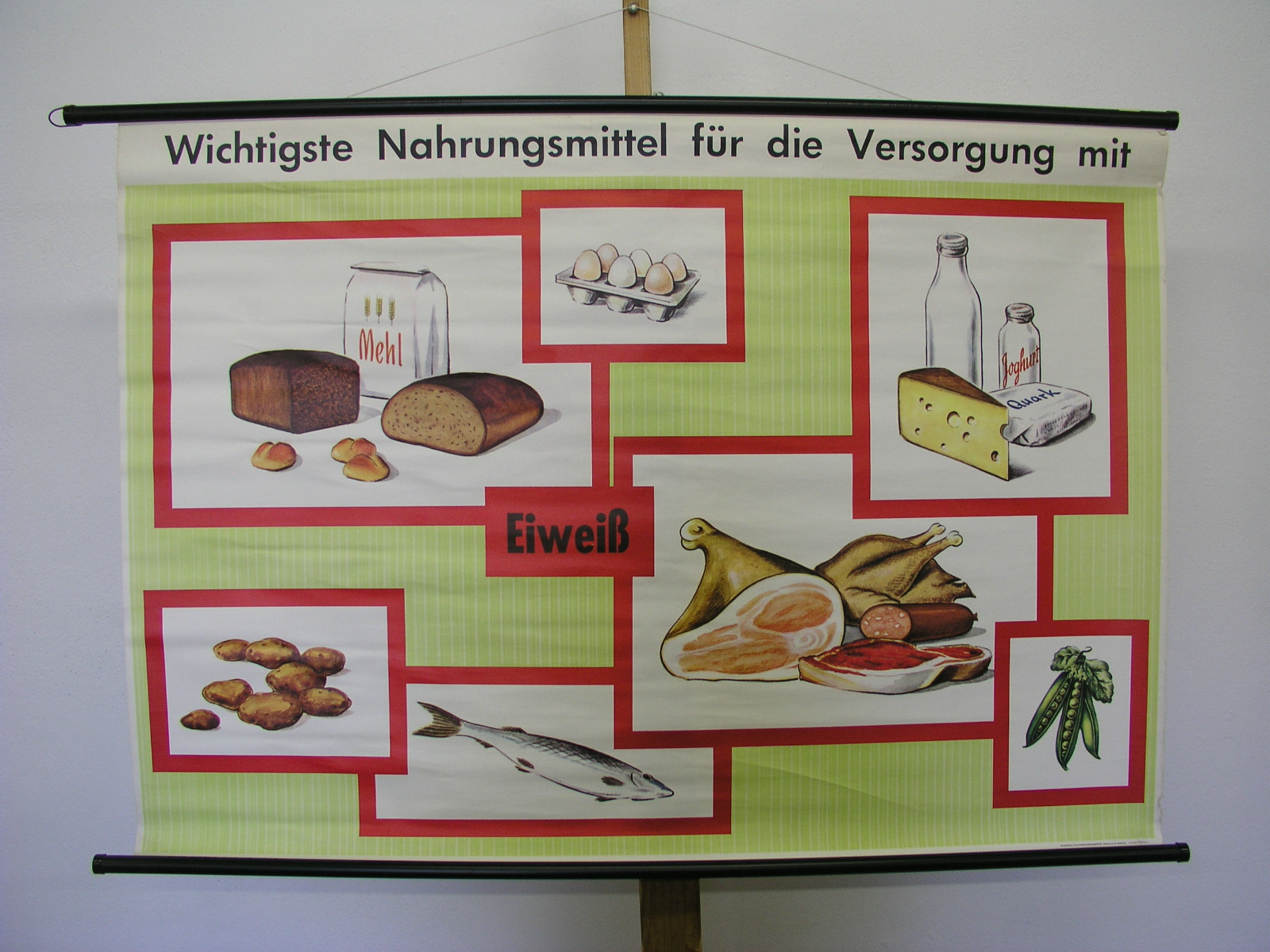 Schulwandkarte Nahrungsmittel Versorgung Eiweiß 115x81cm vintage school map~1965