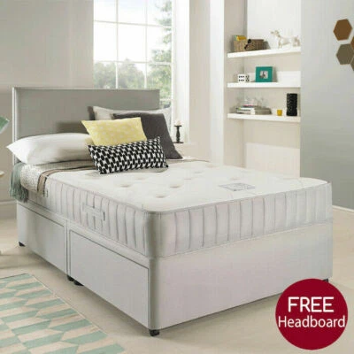 SUEDE DIVAN BED SET WITH MEMORY MATTRESS AND HEADBOARD 3FT 4FT 4FT6 Double 5FT