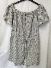 NEXT Women's Grey Checked Linen Mix Bardot Style Playsuit, Size 10