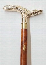 Designer Crocodile Head Handle Victorian Brown Brass  Wood Walking Stick Cane
