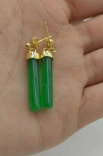 Green Natural Jade Drop Dangle Gold Plated Hook Earrings Women Jewelry AA