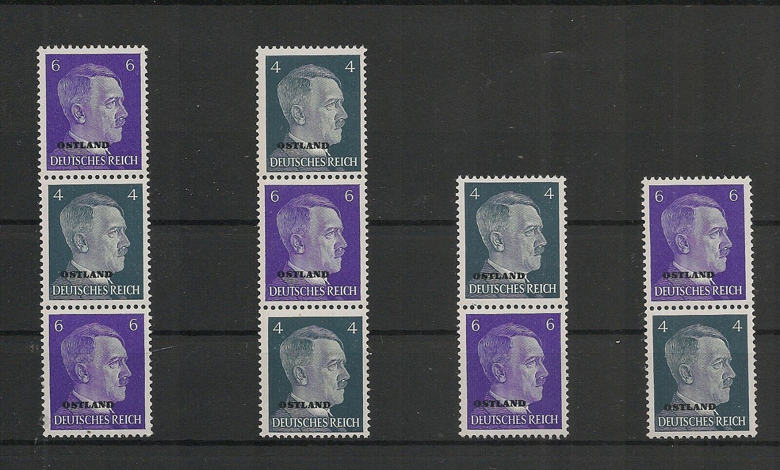 Germany Third Reich 1941 OSTLAND RUSSIA Hitler Strips Set of 4 Variations MNH