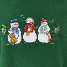 Snowmen Sweatshirt Size Large Fleece Christmas Winter Green Holiday Editions