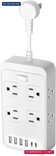 Short Extension Cord 0.3ft Power Strip-8 AC 6 USB Ports 2 USB C , Multi Plug O