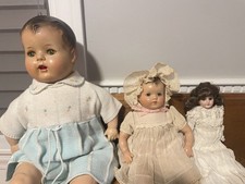 Antique Doll Collection, 2 Composition Dolls from 1940's and 1 Bisque Doll
