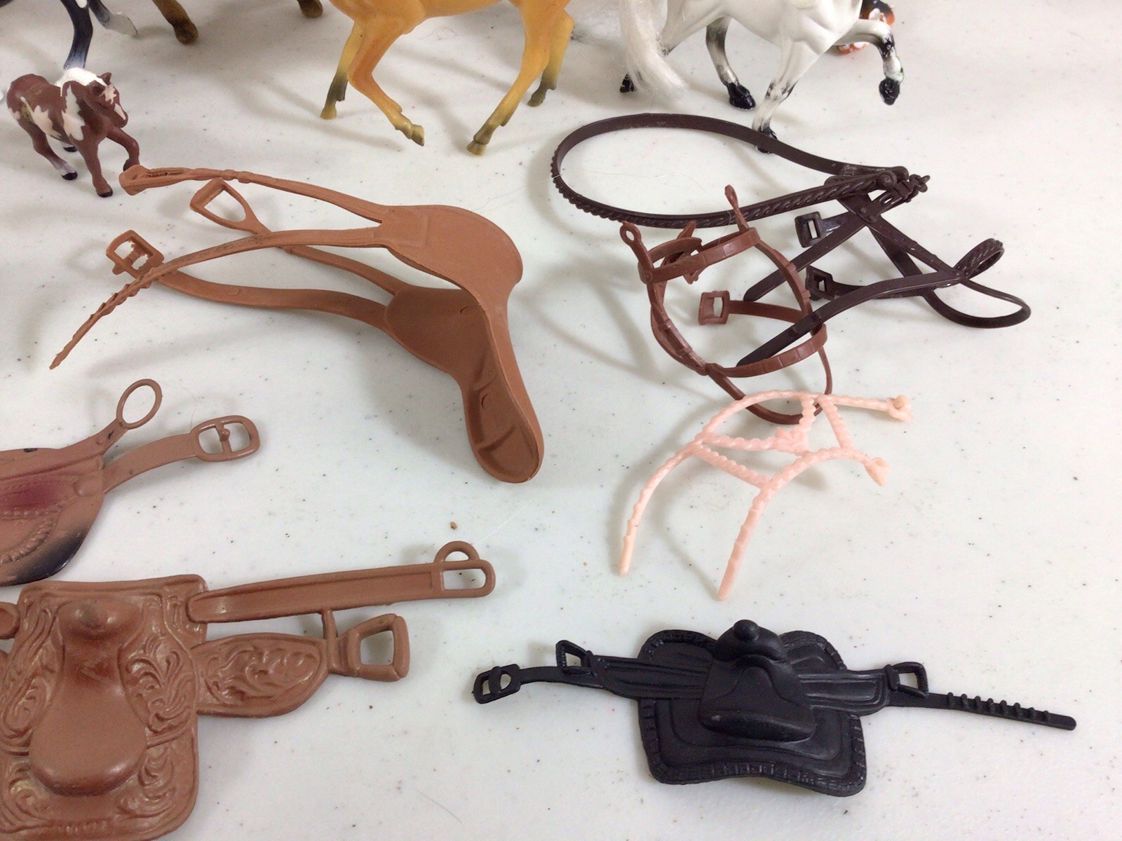 Vintage Horse Lot  of 13 + Plastic Saddle Accessories