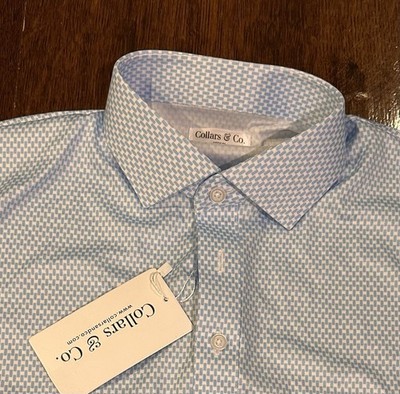 Collars & Co. Men s Medium Short Sleeve Polo Shirt   Vantage Sky Blue Geometric