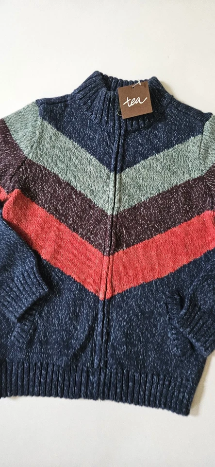 Cárdigan Suéter a Rayas Chevron Otoño Colección Tea Nuevo con Etiquetas S 4-5 SR1-491 Foto 2 de 2