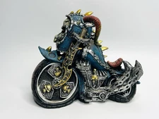 Resin Skull & flames motorcycle coin bank 7x8